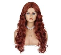 Wear and Go Glueless Perruque longue, bouclée et ondulée rousse for femme, raie sur le côté, aspect naturel, idéale for le cosplay, en fibres synthétiques.