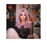 Wear and Go Glueless Perruque longue et lisse for femme avec frange, perruque synthétique résistante à la chaleur for un usage quotidien, les fêtes et le cosplay(Purple)