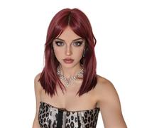Wear and Go Glueless Perruque longue et lisse for femme avec frange, perruque synthétique résistante à la chaleur for un usage quotidien, les fêtes et le cosplay(Wine Red)