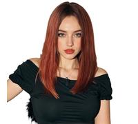 Wear and Go Glueless Perruque longue et lisse for femme avec frange, perruque synthétique résistante à la chaleur for un usage quotidien, les fêtes et le cosplay(Orange)