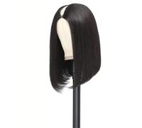 Wear and Go Glueless Perruque noire for femme avec raie en V, perruque humaine, coupe courte au carré lisse sans colle, cheveux brésiliens Remy(14inch)