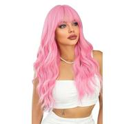 Wear and Go Glueless Perruque ondulée orange de 66 cm de long, en cheveux synthétiques résistants à la chaleur, avec frange, idéale for le quotidien, les fêtes et le cosplay.(Pink)