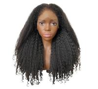 Wear and Go Glueless Perruque synthétique afro bou avec dentelle frontale, partie T HD transparente, extrémités droites crépues, cheveux volumineux et rebondissants(24 inch)