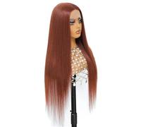 Wear and Go Glueless Perruque synthétique Lace Front Wig, 13x6 HD pré-épilée, longue ligne droite, sans colle, for femmes noires, 26 pouces, adaptée à un usage quotidien(Reddish brown)