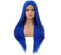 Wear and Go Glueless Perruque synthétique Lace Front Wig synthétique lisse et longue 13x4, perruques à naissance de cheveux naturelle pré-épilées bleu foncé for femmes(24 inch)