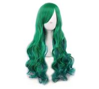 Wear and Go Glueless Perruque synthétique longue, ondulée et bouclée verte avec frange, for femme, idéale au quotidien, for le cosplay, les fêtes, les festivals, Noël et les voyages.