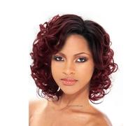 Wear and Go Glueless Perruque synthétique rouge dégradée, coupe au carré ondulée, raie sur le côté, mi-longue, bou idéale for les soirées et les occasions spéciales.