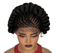 Wear and Go Glueless Perruque tressée en dentelle complète avec cheveux, perruques tressées HD sans nœuds pré-épilées de 8 pouces, style synthétique for femmes noires(Black)