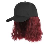 Wear and Go Glueless Perruques à bonnet de 20 cm for femmes noires, perruque synthétique bouclée afro au carré avec bonnet à langue de canard(Wine red)
