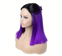 Wear and Go Glueless Perruques Bob colorées courtes et lisses de 14 pouces, perruque synthétique de longueur d'épaule noire à violette ombrée for femmes