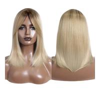 Wear and Go Glueless Perruques Bob courtes et droites avec frange de rideau, perruque synthétique naturelle de Cosplay de fête quotidienne de longueur d'épaule for femmes(NATHL8-T12Q-22D-22D)