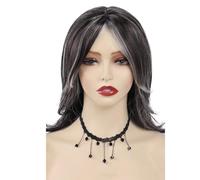 Wear and Go Glueless Perruques Bob ondulées grises mi-longues de 16 pouces for femmes, perruque synthétique courte bouclée au sel for un usage quotidien(Dark Grey)