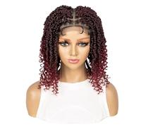 Wear and Go Glueless Perruques courtes sans nœuds Brinbea HD Lace Front de 14 pouces for femmes, perruque tressée synthétique Bob Box Braid(BUG)