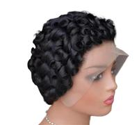 Wear and Go Glueless Perruques De Cheveux Humains Avant En Dentelle Bou Coupe Lutin 13x4, Perruque Frontale Courte En Couches Sans Colle Pré-épilée Avec Frange For Femmes Noires