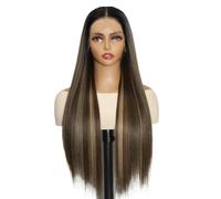 Wear and Go Glueless Perruques droites longues de 28 pouces for femmes, perruque synthétique d'aspect naturel avec partie centrale for un usage quotidien(TTG1B616)