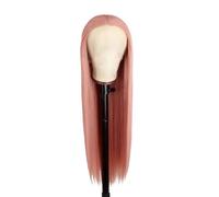 Wear and Go Glueless Perruques roses longues et droites avec partie centrale for femmes, cheveux synthétiques épais et doux d'apparence naturelle for un usage quotidien(18 inch)