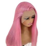 Wear and Go Glueless Perruques Synthétiques Roses Pouces for Femmes, Perruques Frontales En Dentelle 13x4 Longues Avec Raie Centrale Rose, Perruque D'aspect Naturel(26 inch)