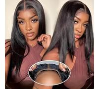 Wear and Go Straight Human Hair Lace Front Wig - Pre-Cut 4x4 Closure, Glueless for Women, Natural Black, 14 Inch