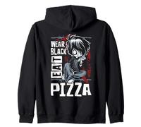 Wear Black Eat Pizza Emo Japanese Sad Anime Boy Emo Sweat à Capuche
