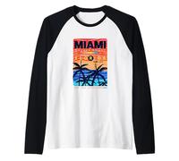 Wear Miami Florida T Shirts, Abstract Miami Sunrise Graphic Manche Raglan