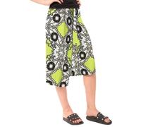 WEAR THE FASHION Jupe-culotte courte extensible à taille élastique pour femme, longueur 3/4, jambe large, grande taille, Chaîne jaune, 36-38