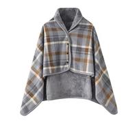 Wearable Blanket, Comfy Poncho Throw With Buttons,Comfy Plaid Shawl For Office, For Office, Bed, Sofa And Outdoors, All Seasons(B-grey,80X135CM)