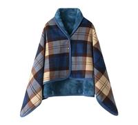 Wearable Blanket, Comfy Poncho Throw With Buttons,Comfy Plaid Shawl For Office, For Office, Bed, Sofa And Outdoors, All Seasons(A-blue,80X135CM)