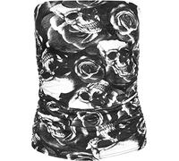 WearAll - Animal aztèque imprimé Bustier Bandeau Top ruché sans Bretelles - Hauts - Femmes - Crâne Rosas - 40-42