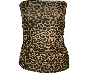 WearAll - Animal aztèque imprimé Bustier Bandeau Top ruché sans Bretelles - Hauts - Femmes - Léopard - 36-38