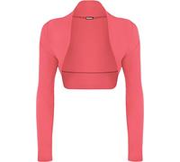 WearAll Boléro/cardigan à manches longues pour femme, tailles grandes, haut court uni pour dames, corail, 36-38