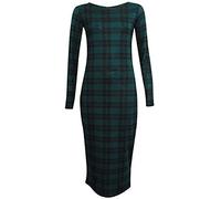 WearAll Desire Clothing Robe midi bodycon stretch à manches longues pour femme Uni, #Tartan Vert, 48/50/grande taille