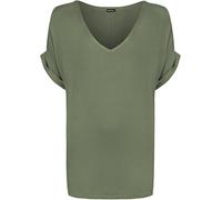 WearAll - Femmes Nouveau Plus Taille Femmes Court Tour en Haut Manche Bouffant Plaine Haut Dames V-Neck T-Shirt - Khaki - 48-50