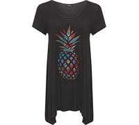 WearAll Femmes Plus Diamante Ananas Haut Dames Mouchoir Ourlet Court Manche Évasée Haut - Noir - 50-52