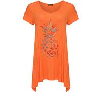 WearAll Femmes Plus Diamante Ananas Haut Dames Mouchoir Ourlet Court Manche Évasée Haut - Orange - 48