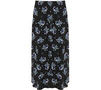 WearAll Femmes Plus Élastiquée Taille Jupe Dames Étendue Floral Imprimer Midi Longueue - Bleu Noir - 48-50