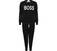 WearAll - Femmes Plus Like Boss Longue Manche Encapuchonné Sweat-Shirt Haut Jogging Bottoms Dames Survêtement - Noir - 50-52
