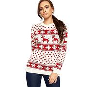 WearAll - Femmes Renne Flocon De Neige Longue Manche De Fête Chandail Dames Noël Cavalier - Crème - 40-42