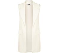 WearAll - Femmes sans Manches en crêpe Ouvrir Gilet Long Pocket Top Jacket - Jackets - Crème - 38