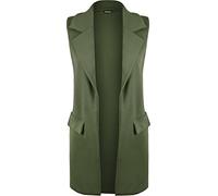 WearAll - Femmes sans Manches en crêpe Ouvrir Gilet Long Pocket Top Jacket - Jackets - Vert - 42