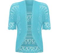 WearAll - Grande Taille Crochet tricoté Bolero Gilet Top à Manches Courts - Turquoise - 48-50