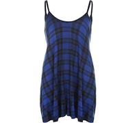 WearAll - Grande Taille imprimé Mini-Robe débardeur Top - Bleu Tartan - 44-46