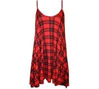WearAll - Grande Taille imprimé Mini-Robe débardeur Top - Rouge Tartan - 44-46