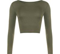 WearAll - Haut Court à Manches Longues avec Un col Rond - Haut - Femmes - Kaki - 36-38