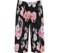 WearAll Jupe-culotte en crêpe uni extensible pour femme Grande taille 40-58, Motif floral froissé noir, 52-54