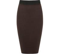 WearAll - Midi Jupe Crayon Moulant Elastiquée Uni avec Taille Haute - Jupes - Femme - Brun Foncé - 48-50