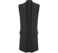 WearAll New Womens Sleeveless Crepe Open Long Waistcoat Pocket Top Ladies Jacket - Black - 18