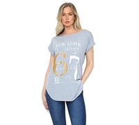 WearAll T-shirt à manches courtes et col rond imprimé New York pour femme - Gris - 54