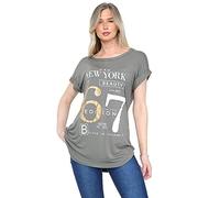 WearAll T-shirt à manches courtes et col rond imprimé New York pour femme - Vert - 46