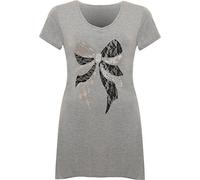 WearAll - T-Shirt Top Longue Ourlet Mouchoir Imprimé Dentelles et Arc en Clouté á Manches Courts - Hauts - Femmes - Gris - 44