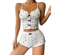 Weardear Femme Ensemble de Pyjama sans Manches Court Vêtements de Nuit avec Nœud Papillon Sexy Chic Point Polka S